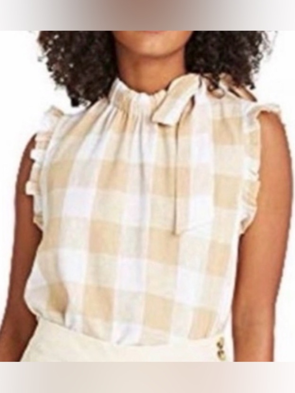🩷Who What Wear Sleeveless Linen Elevated Gingham Bow Shoulder Blouse Size  M
